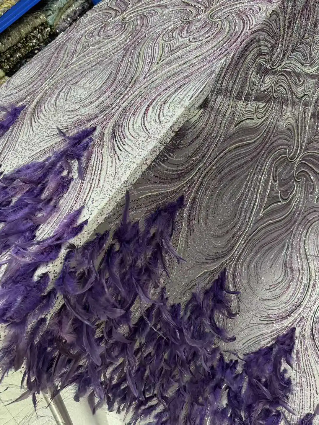 أحدث ثلاثية الأبعاد ريشة الأفريقي مطرز أقمشة الدانتيل 2026 الفرنسية النيجيري الترتر أقمشة الدانتيل لحفل الزفاف فستان الزفاف المواد #4