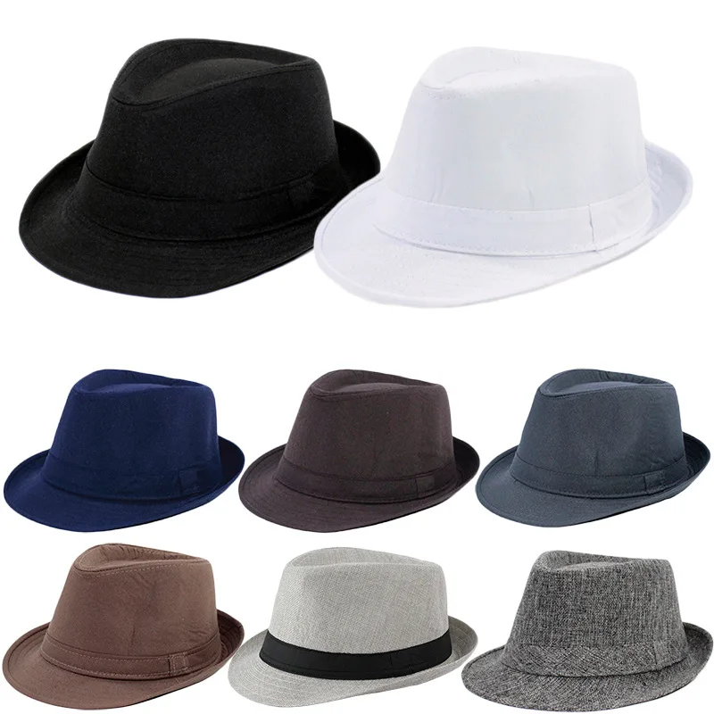 Linnen Panama Solid Jazz Hat Cowboy Heren Dames Kinderen Britse zonnehoed