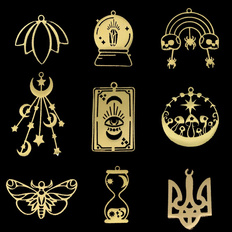 3pcs DIY Craft Tassels Earrings Exquisite Butterfly Moon Phase Charms Necklace Jewelry Making Star Lotus Stainless Steel Pendant