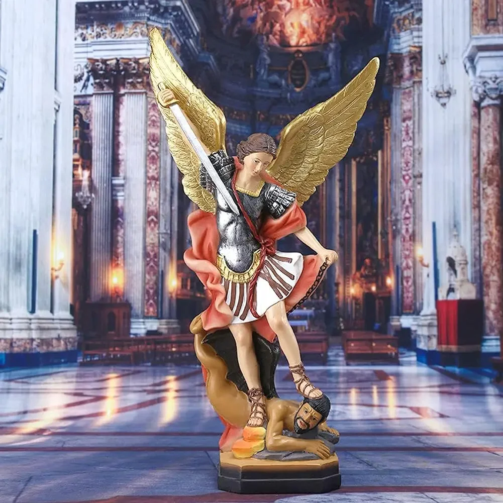 12.5in San Miguel Arcangel Statue St Michael Statue in Bronzed Resin St Michael The Archangel victoriously Over Satan Collection