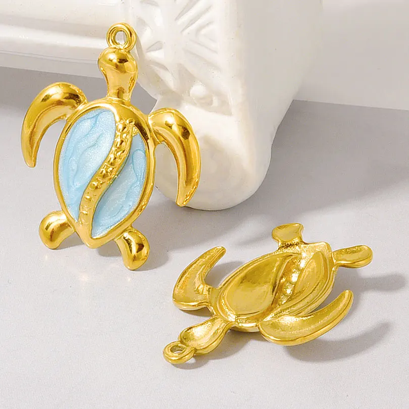 1/4pcs Blue/Green Enamel Stainless Steel Turtle Pendant For Jewelry Making Supplies Marine Animal Charm Handmade Sea Accessories