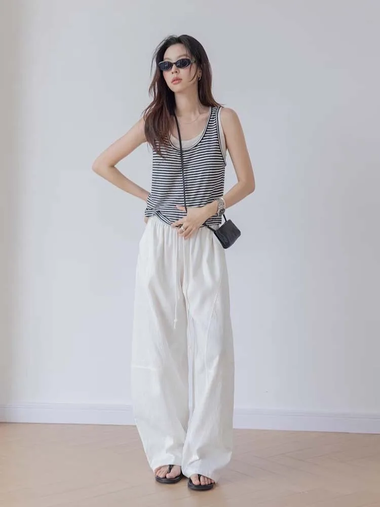 

2025 Summer New! Linen High Waist Dropping Arc Dragging Trousers for Women, Loose Fit & Straight Leg for Casual Style