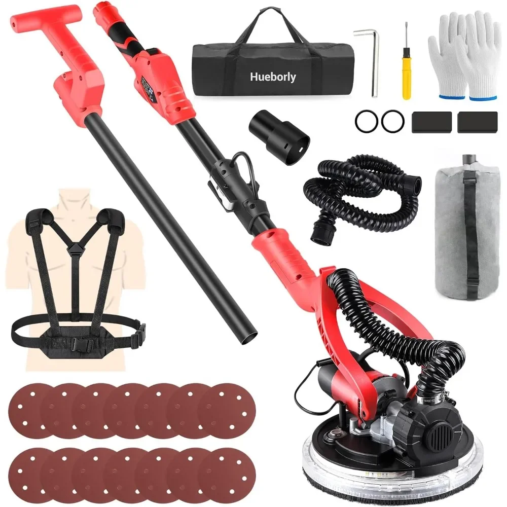 Drywall Sander with Harness,Electric Power Drywall Sander Foldable & Extendable Handle 6 Variable Speed with Vacuum Dust