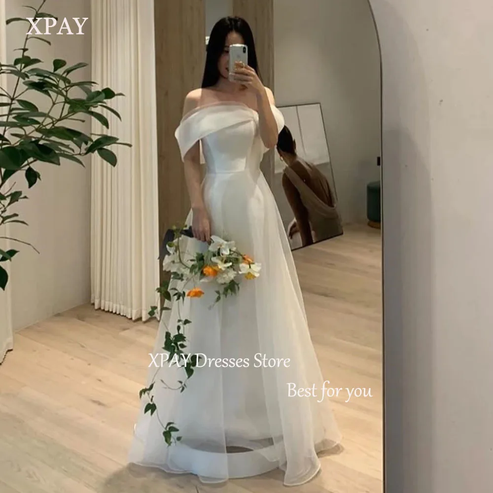 

XPAY Strapless Organza Custom Made Short Sleeves Elegant Wedding Dresses A-Line Ivory Korea Brides Gowns Women Bridal Dresses