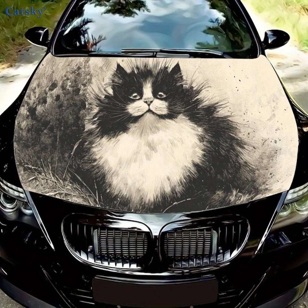 Vintage Cat print,car hood stickers,PVC waterproof Self adhesive car hood sticker,car hood decoration protection stickers,Auto A