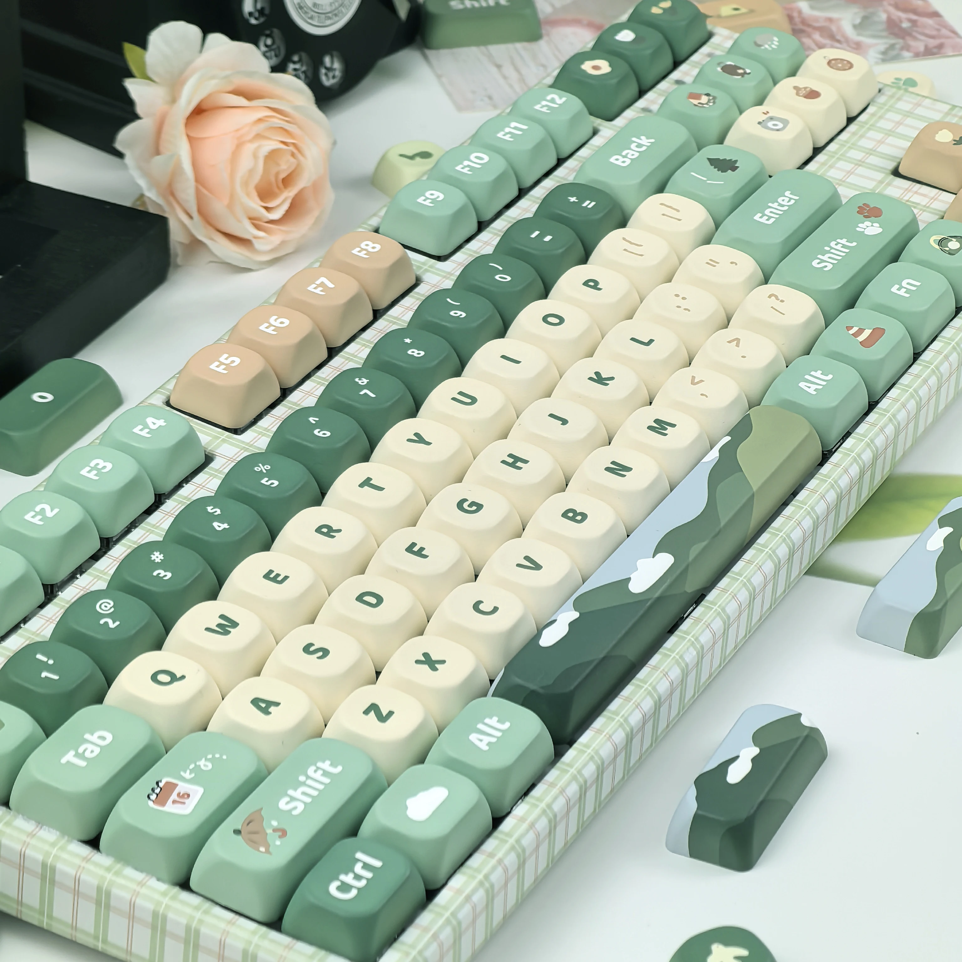 128 tasti Verde Carino Keycap MOA Altezza PBT Per Tastiera Meccanica Regalo FAI DA TE Viaggio Tema Montagna Elemento Rosa Blu Bianco Keycap