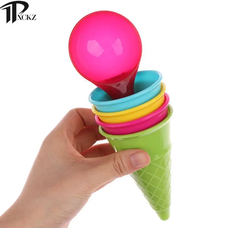 Juego de cucharas de cono de helado de 5 piezas para niños, juguetes de arena de playa, regalo de juego de verano, juguetes educativos para niños