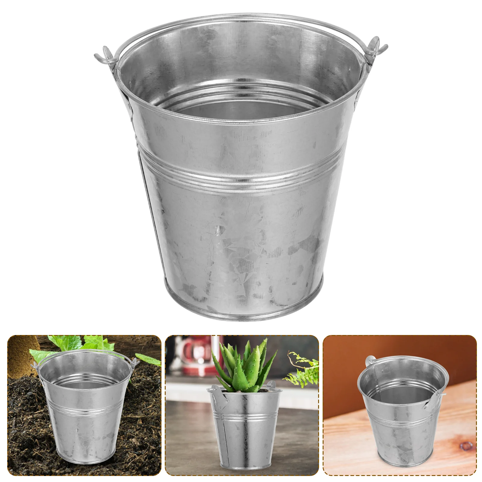 Small Tinplate Candy Bucket Steel Drum Buckets Metal Iron Flower Foldable Mini Galvanized with Handle