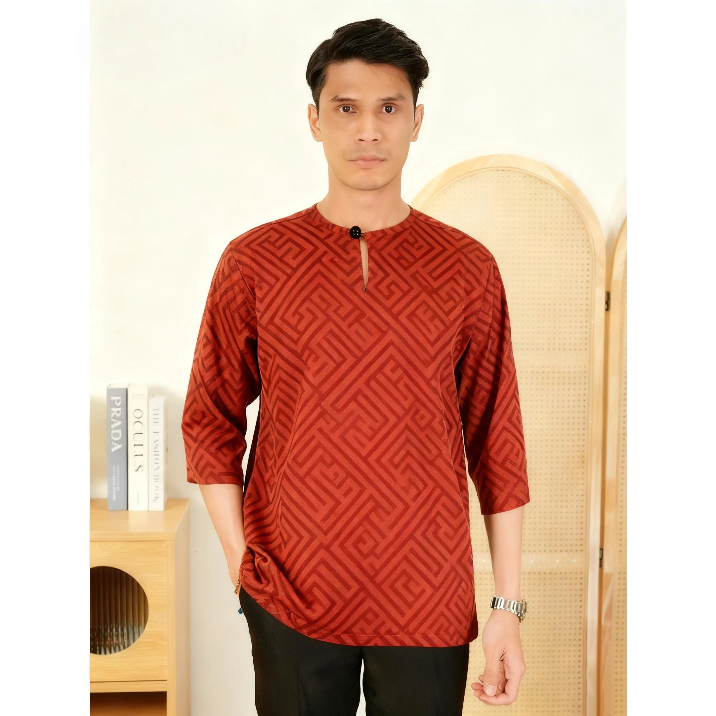 ملابس رجالية إسلامية مطبوعة عرقية على الطراز الوطني ملابس زفاف كلاسيكية بأكمام قصيرة تي شيرت ملابس إسلامية للرجال #3