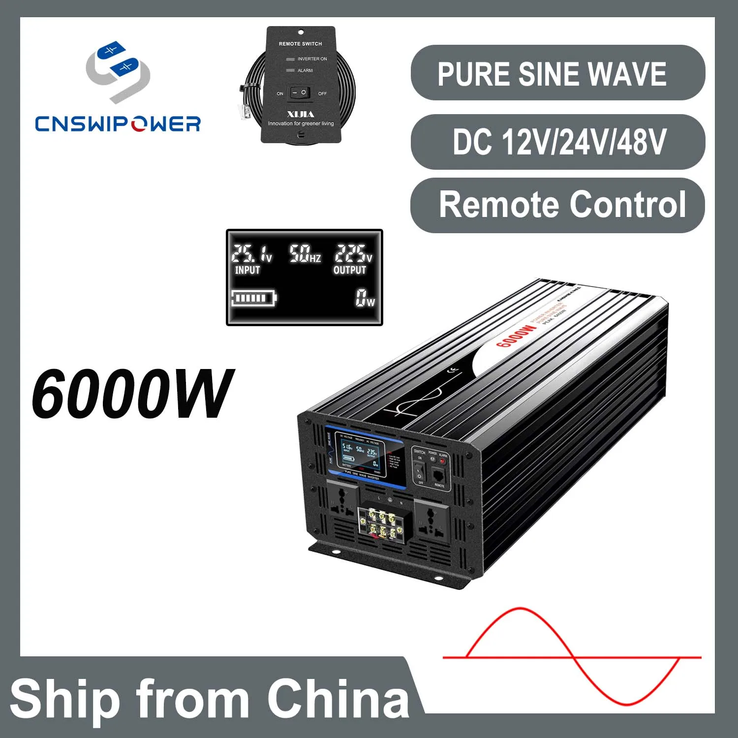 Swipower Pure Sine Wave Inverters 6000w DC 12V 24V 48V to AC 110V 220V,50Hz,60Hz Voltage Converter