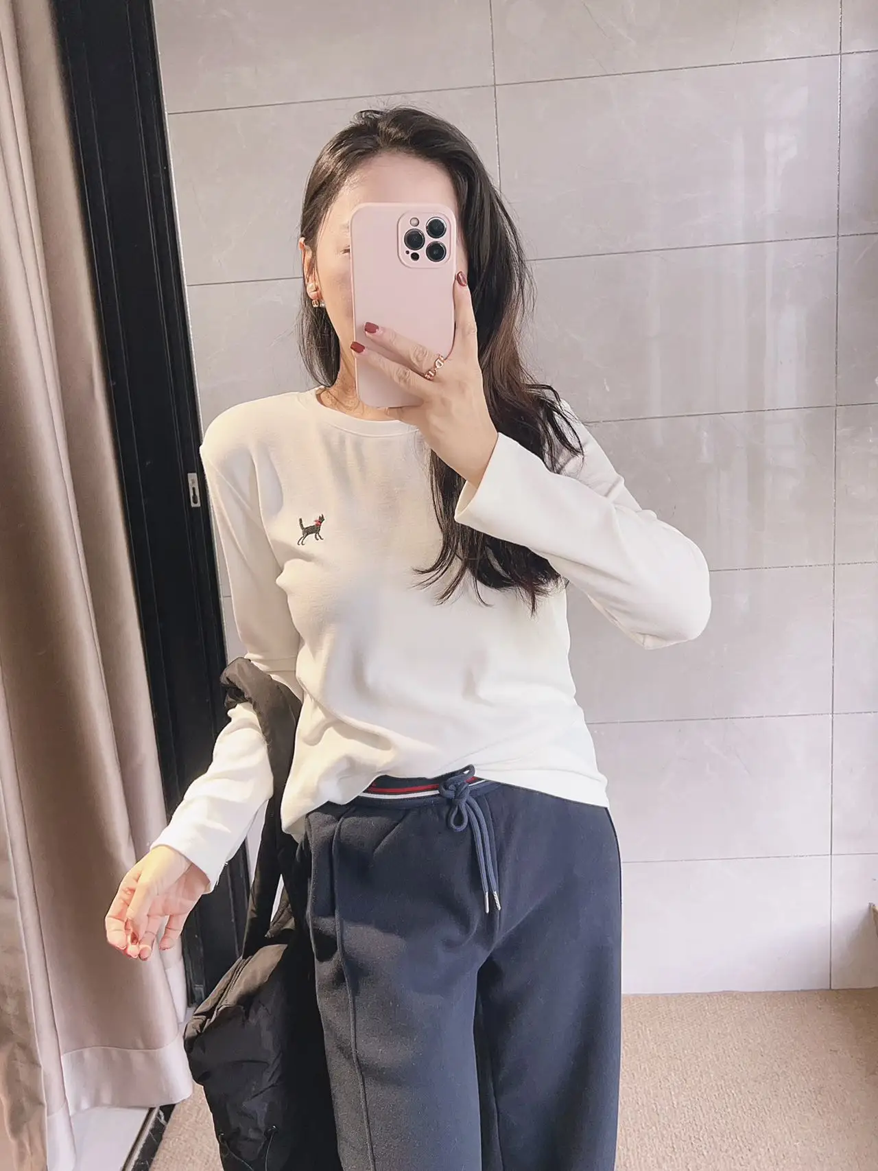 

Футболка Ele Princ Home с вышивкой, длинным рукавом, пушистой текстурой, высокой эластичностью, утягивающим дизайном, из хлопка, во французском стиле