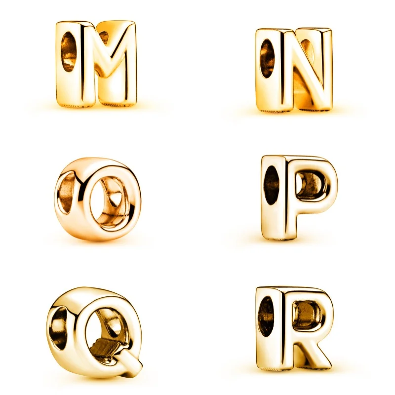 New Gold Color 26 Letter Alphabet A-Z Charm Beads For Pandora Charms Bracelet Pendant Keychain Women DIY Jewelry Gifts