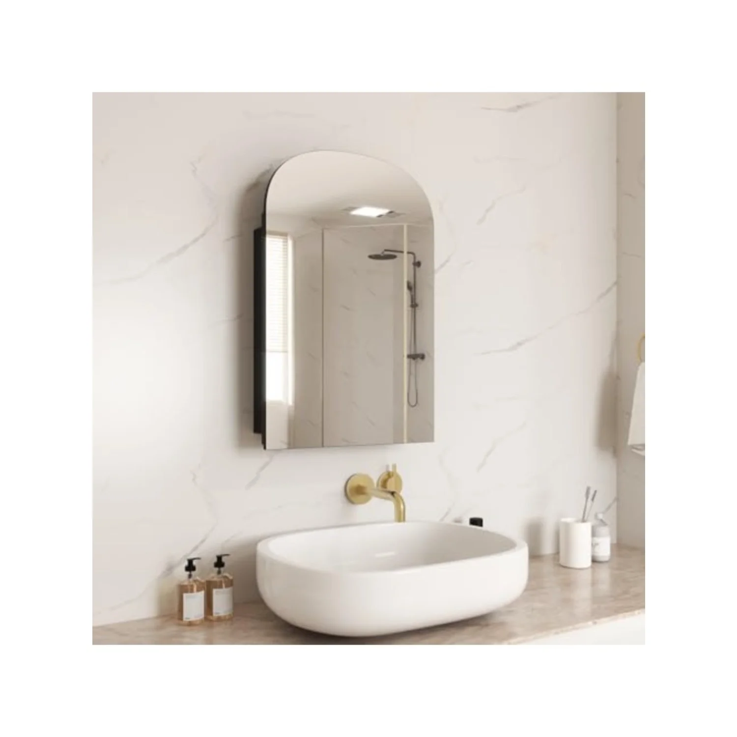 16x24 Inch Arched Bathroom Medicine Cabinet Mirror Storage | Easy Install Tempered Glass Mirror, Durable All-Metal
