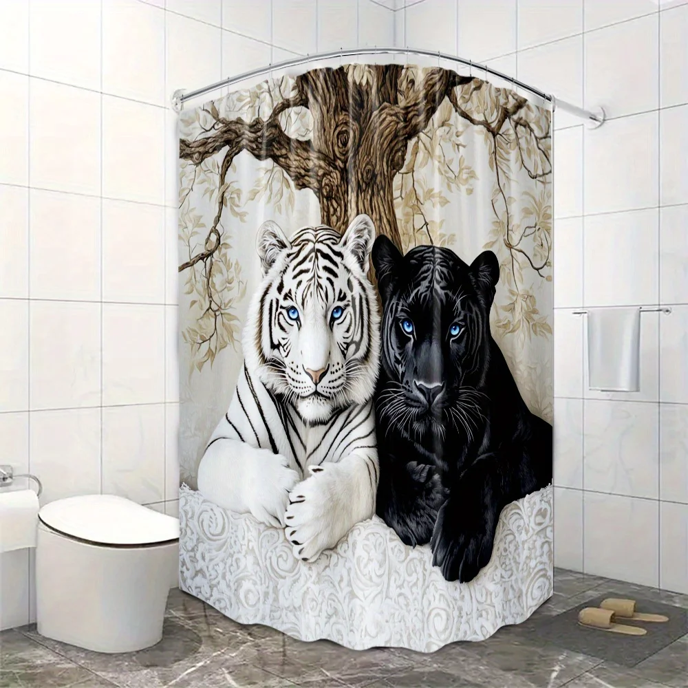

1 шт., занавеска для душа с креативным животным принтом и элегантным дизайном, декор для ванной комнаты, полиэфирная ткань, 12 крючков в комплекте, 180x200 см