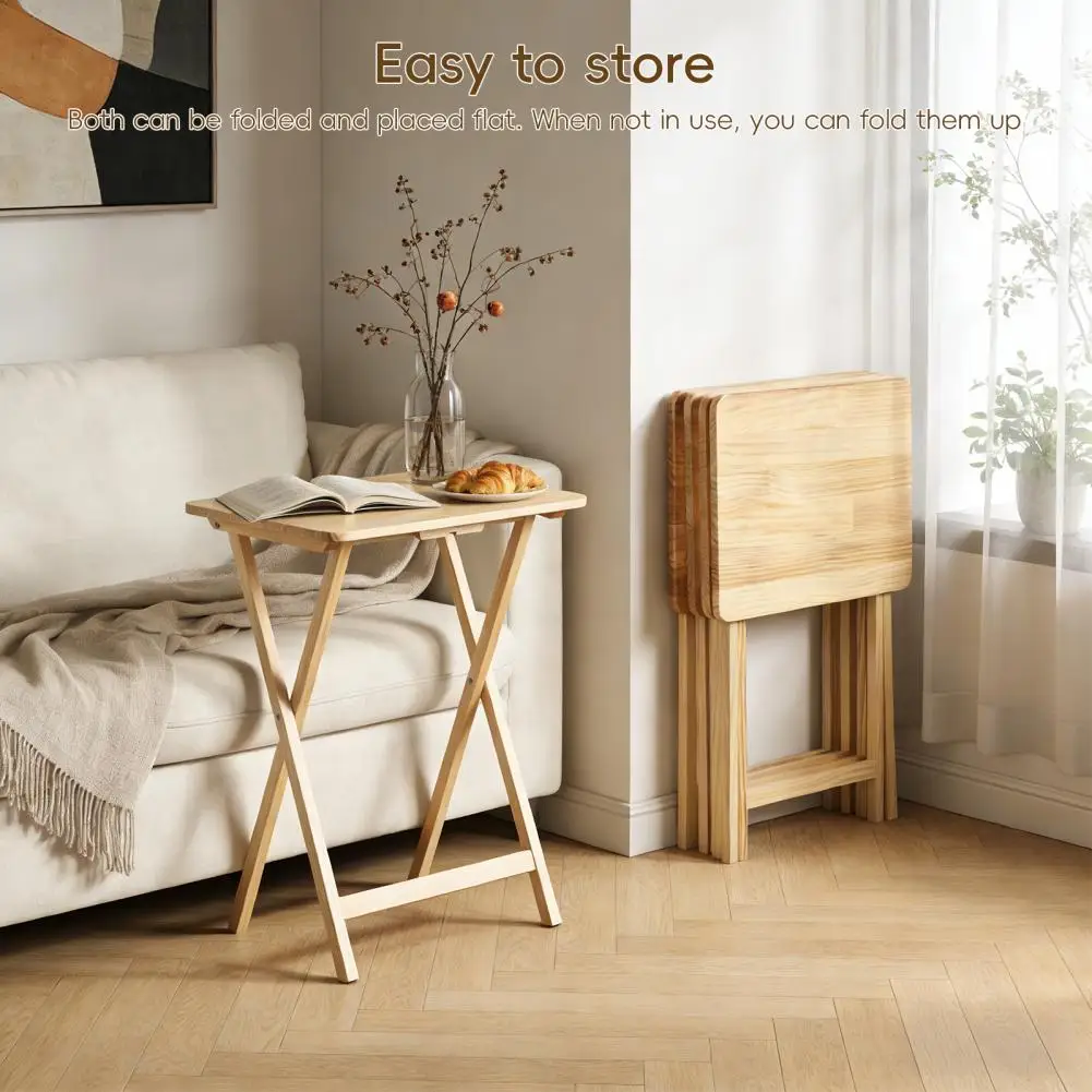 4 Pcs Foldable TV Tray Table,Solid Wood Construction Versatile Snack Table,Space Saving X-Shaped Base Side Table for Small Space