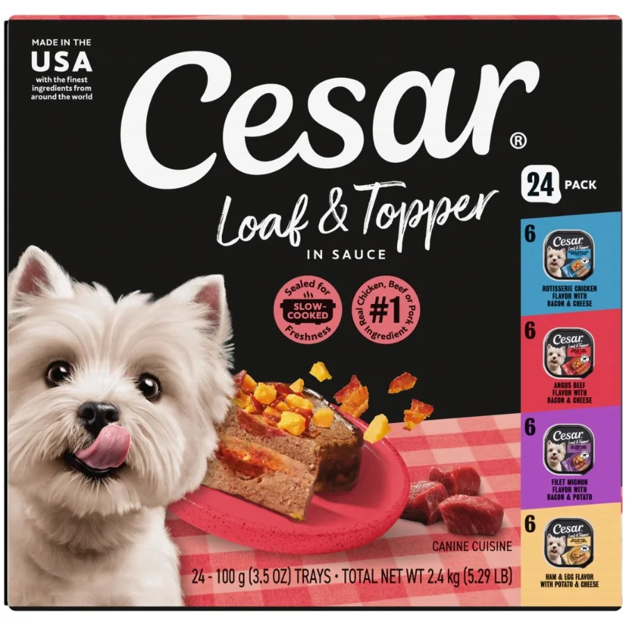 

Loaf and Topper Chicken, Beef, and Pork Variety Pack Soft Wet Dog Food, 3.5 Oz Trays 24 Ct