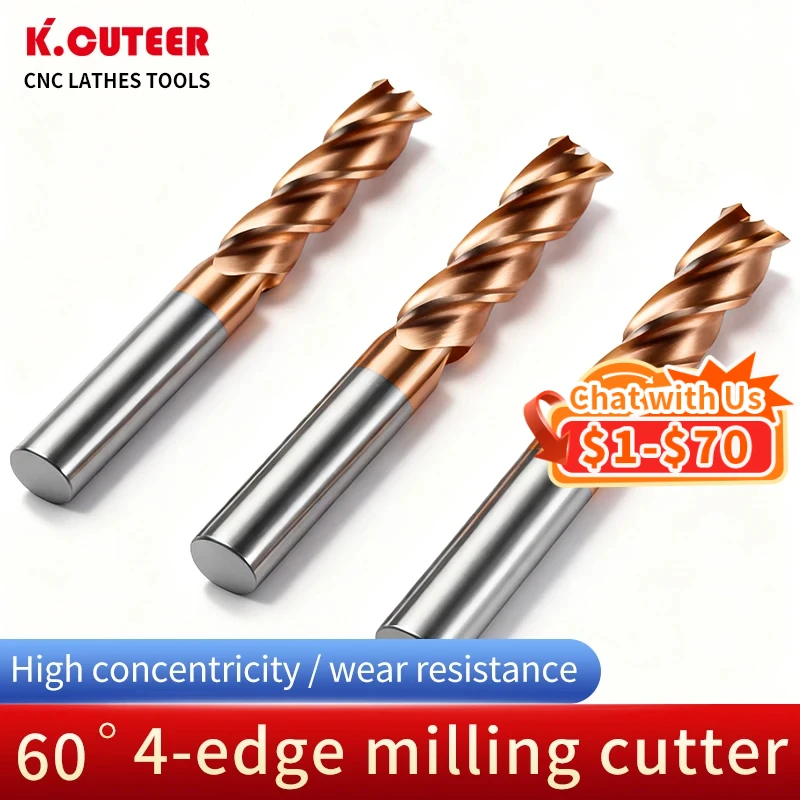 Tungstênio Aço Fresa, Carbide End Mills, Cnc Tools, 4 Flauta, HRC60, 1mm, 3mm, 5mm, 8mm, 10mm, 12mm, 16mm, 20mm