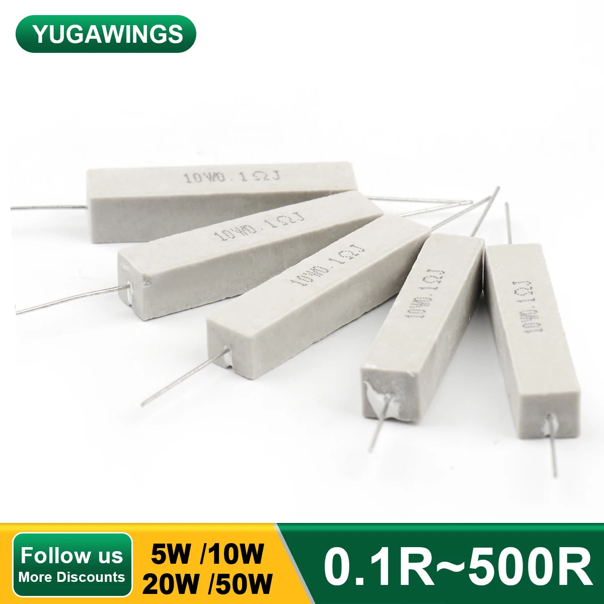 10Pcs 5W 10W 20W 50W Resistores Resistor Cerment 5% 0.1R ~ 500R Cerâmica Cerment 0.1R 0.15R 0.22R 0.25R 0.33R 0.47R 1R ohm