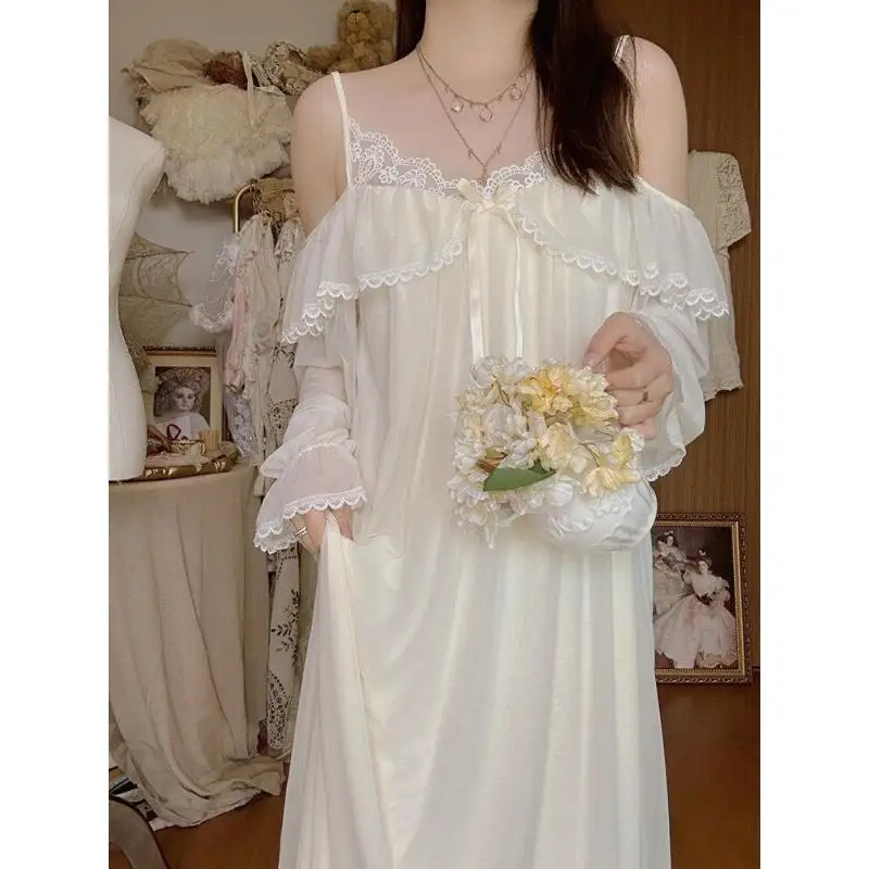 Women's Pajamas Comfortable Nightgown Long Sleeve Dress Soft Material Plus Size Women Spring Summer Home Sweet Loose Fit Cute