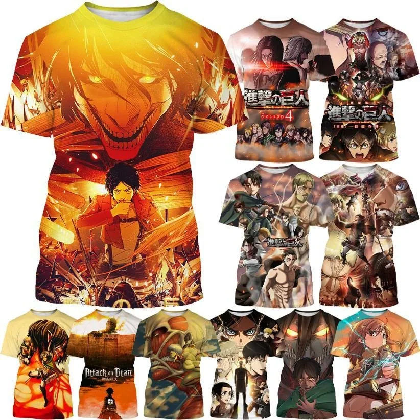 

2023 New Japanese Classic Anime Attack on Titan 3D Printed T-Shirt Fashion Casual Men's and Women's Round Neck Short Sleeve Tops