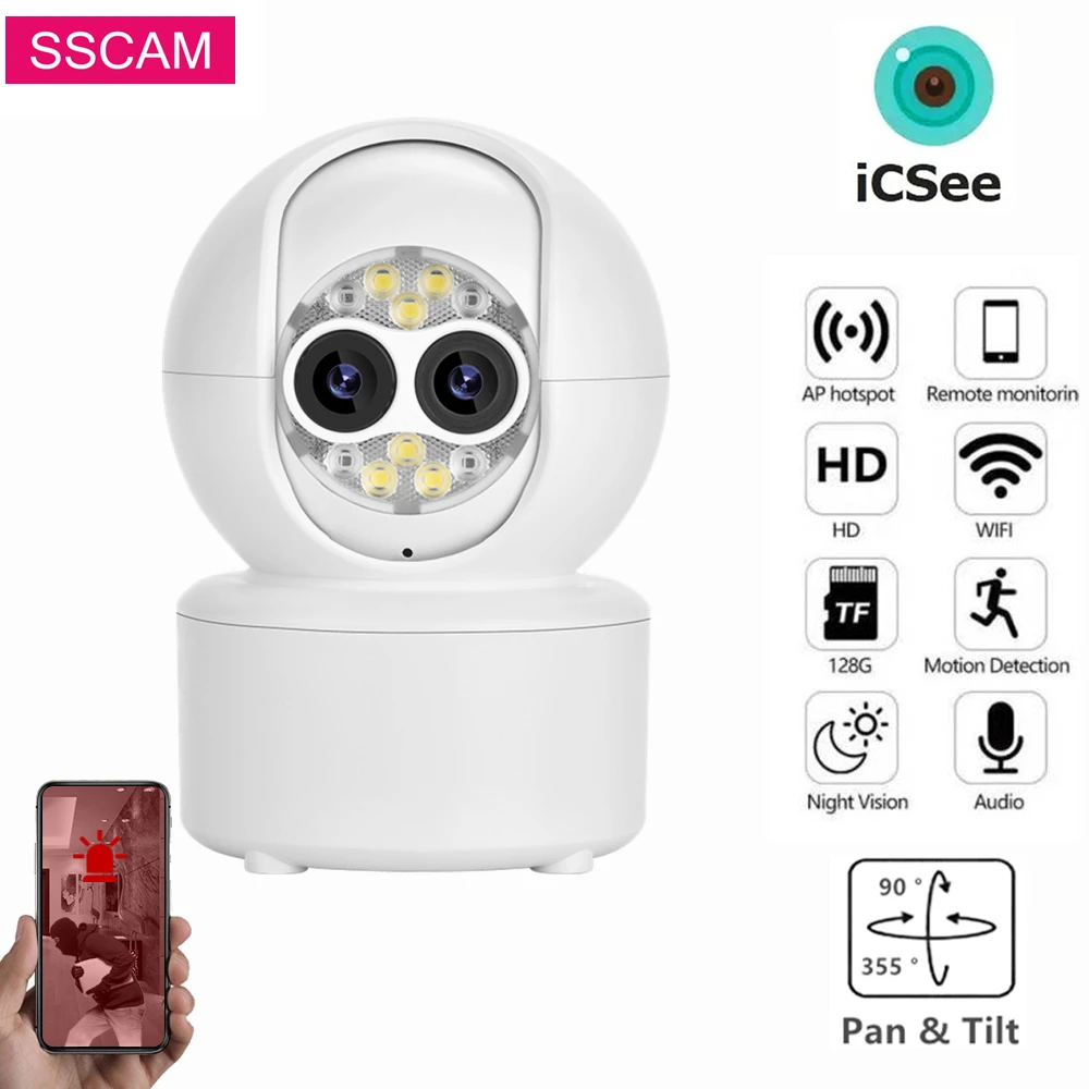 

4MP Dual Screen WIFI Camera ICSee Home Security Audio Video Surveillance Wireless Indoor Mini Camera Smart Home