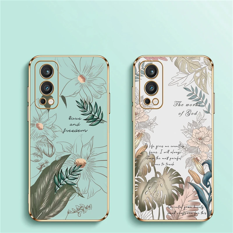 One Plus Nord3 Plating Phone Case Oneplus 9 3 8T 8 9 Pro Nord CE2 Lite Soft Pattern Flower Shockproof Back Cover Coque