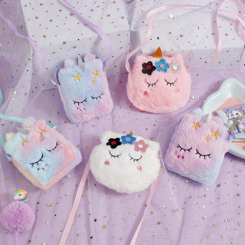 

Лидер продаж, новинка 2025 года, милый плюшевый единорог с героями мультфильмов, сумка через плечо для хранения, детский мини-кошелек, подарок на день рождения для девочек