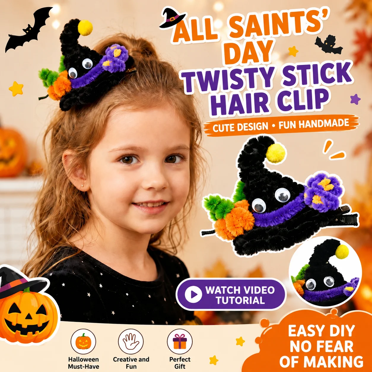 Complete DIY Kit Halloween Hair Clip Set: Spooky Party Festive Styling for