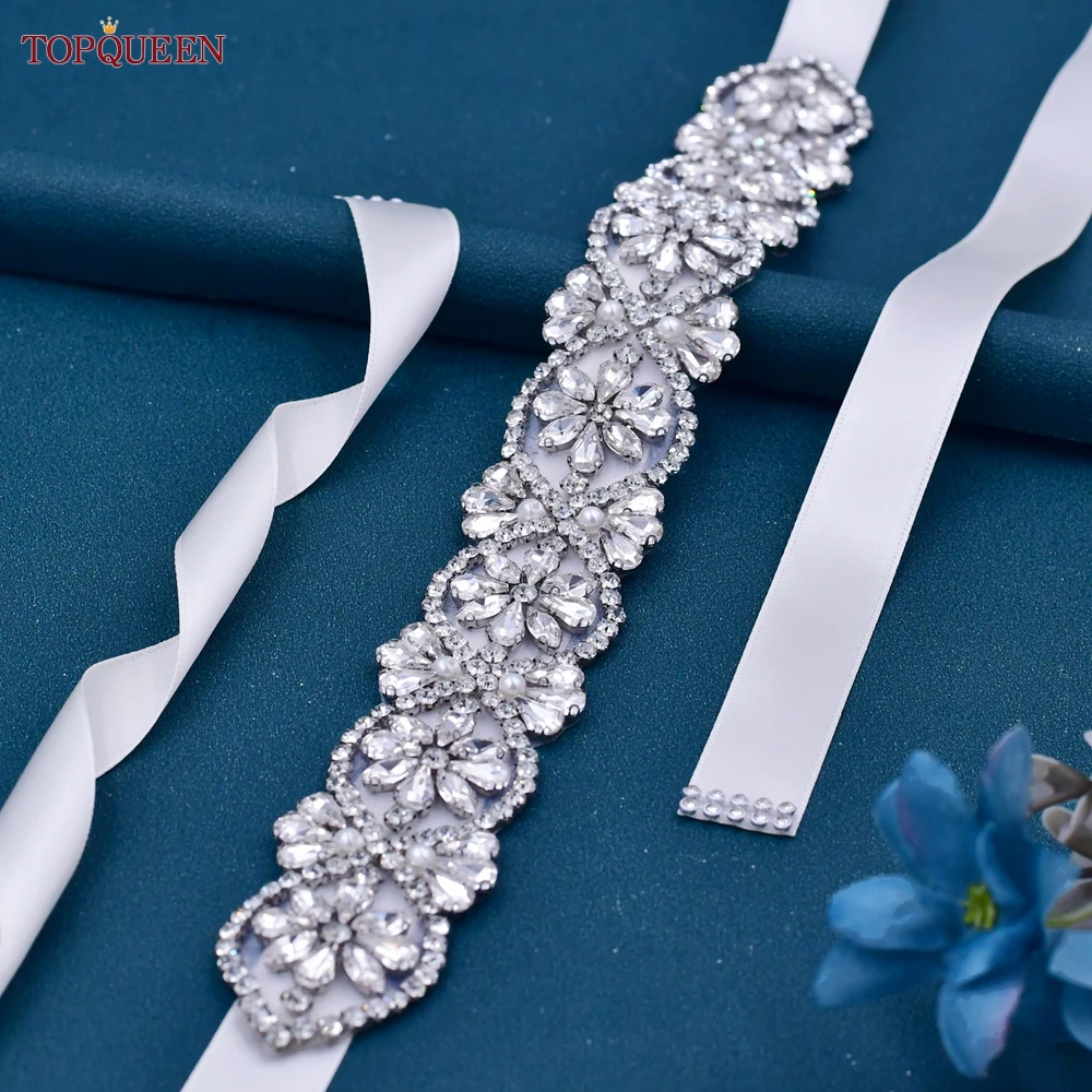 

TOPQUEEN S453 Wedding Dress Belt Silver Rhinestone Luxury Designer Sash Bridal Bridesmaid Gown Accessories Women Party Stones