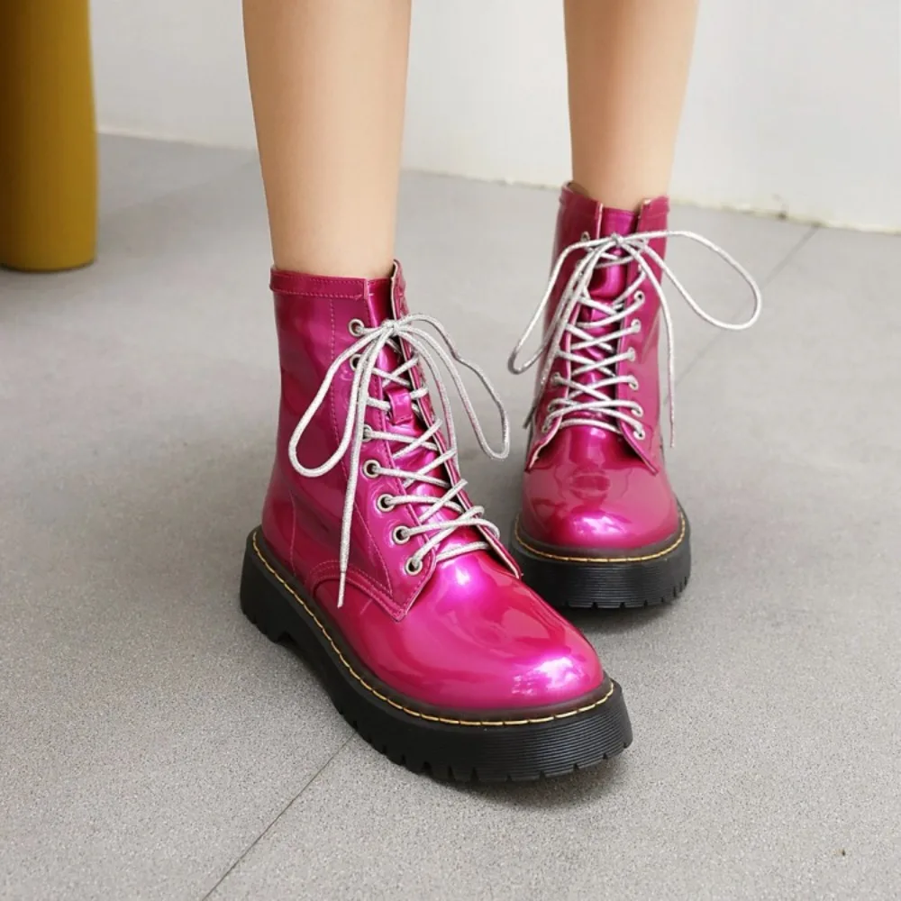 2024 New ShoesHot 6 Candy Color Women Ankle Boots Green Pink Low Heel Lace Up Riding Knight Military Boots Plus Size 35-42