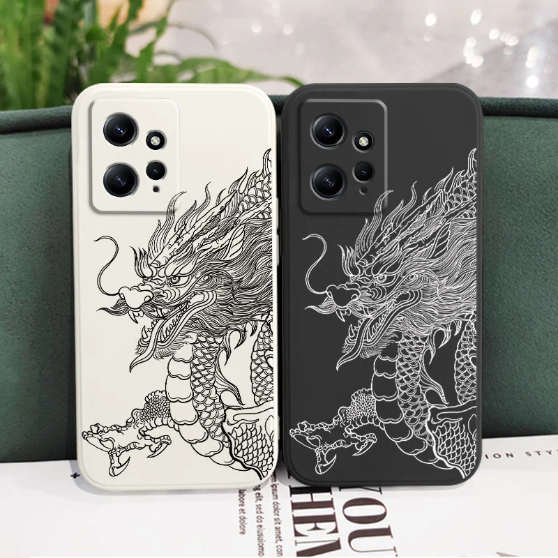 Sketchd Ragon Phone Case For Xiaomi Redmi Note 13 12 12S 11 11S 10 10T 10S 9 9S 8 7 Pro Plus 4G 5G Liquid Silicone Cover
