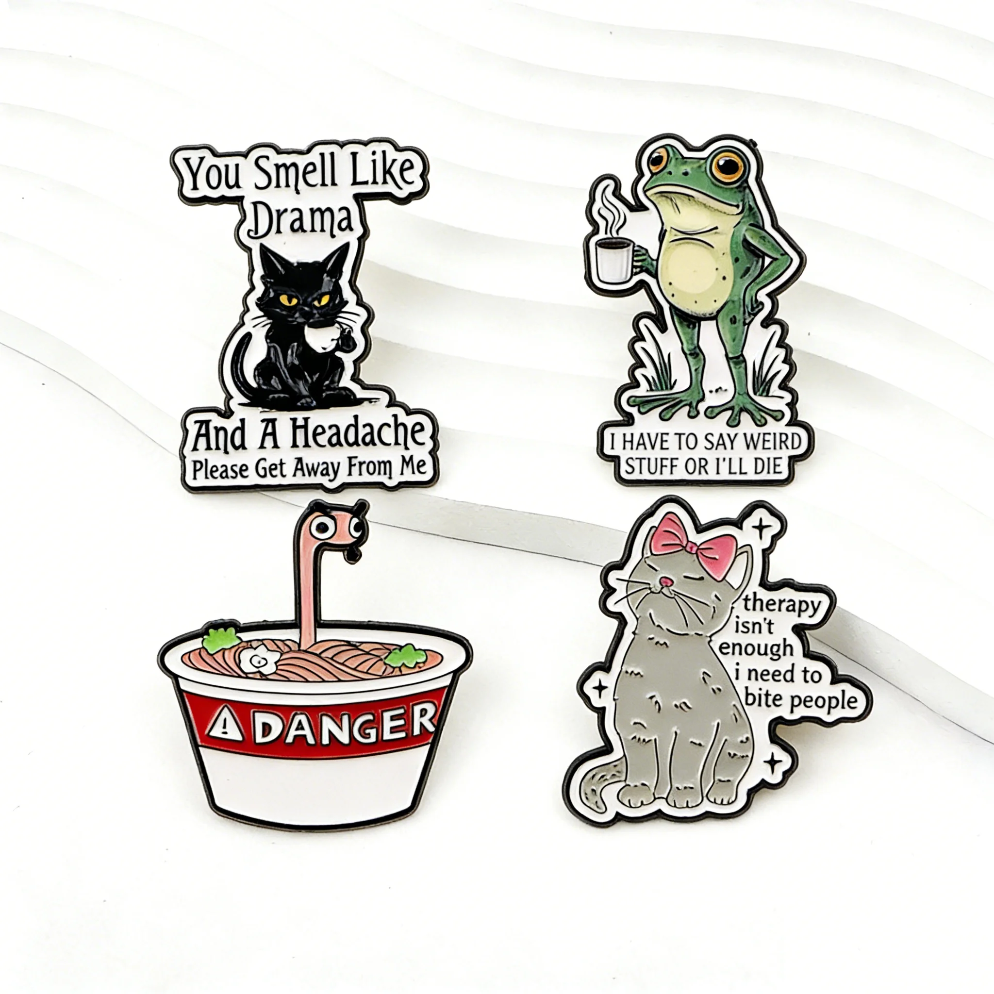 Funny Cat Quotes Enamel Pins Cartoon Frog Brooches Badges for Backpacks Animal Jewelry Collection Gifts Cosplay Accessories