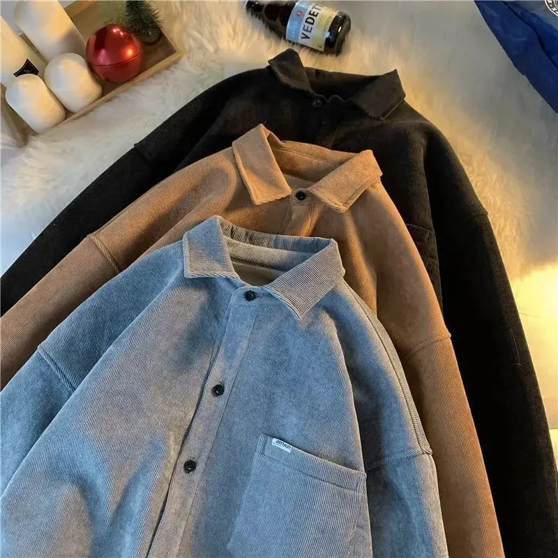 5 Colors Corduroy Shirts for Women Thick Winter Clothes Long Sleeve Pockets Warm Harajuku Preppy Korean Style Camisas Tops Mujer