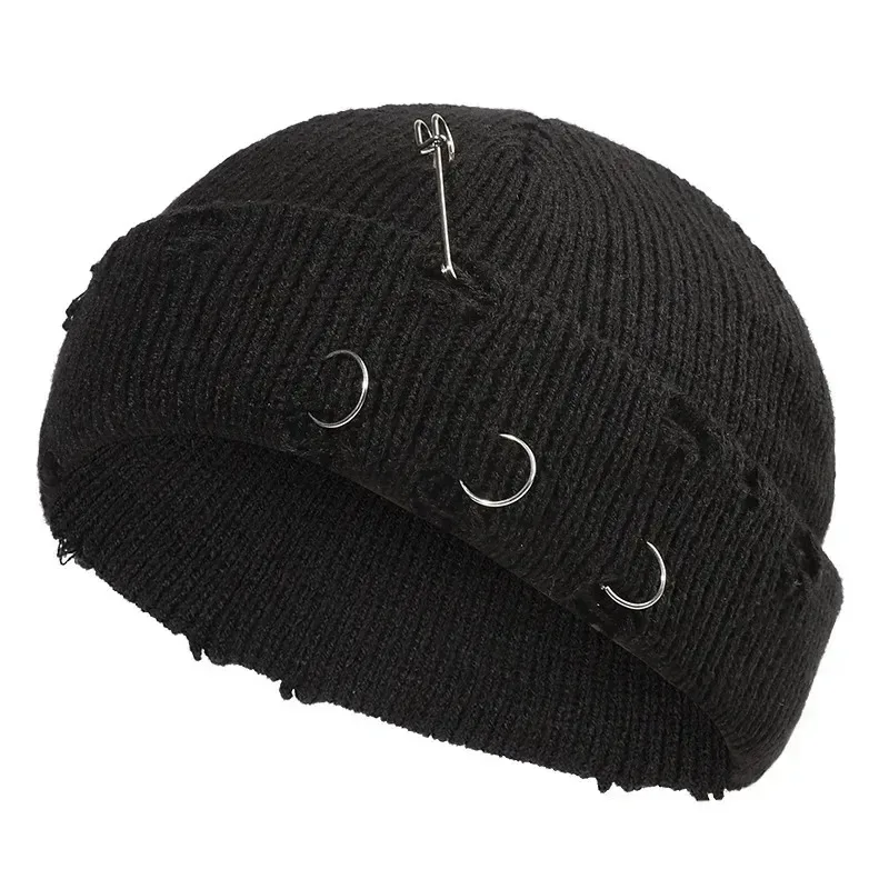 

9 Colors Fashionable Ladies Winter Warm Knitted Caps 3 Metal Ring Buckled Hat Cool Pure Hip Hop Hats for Women