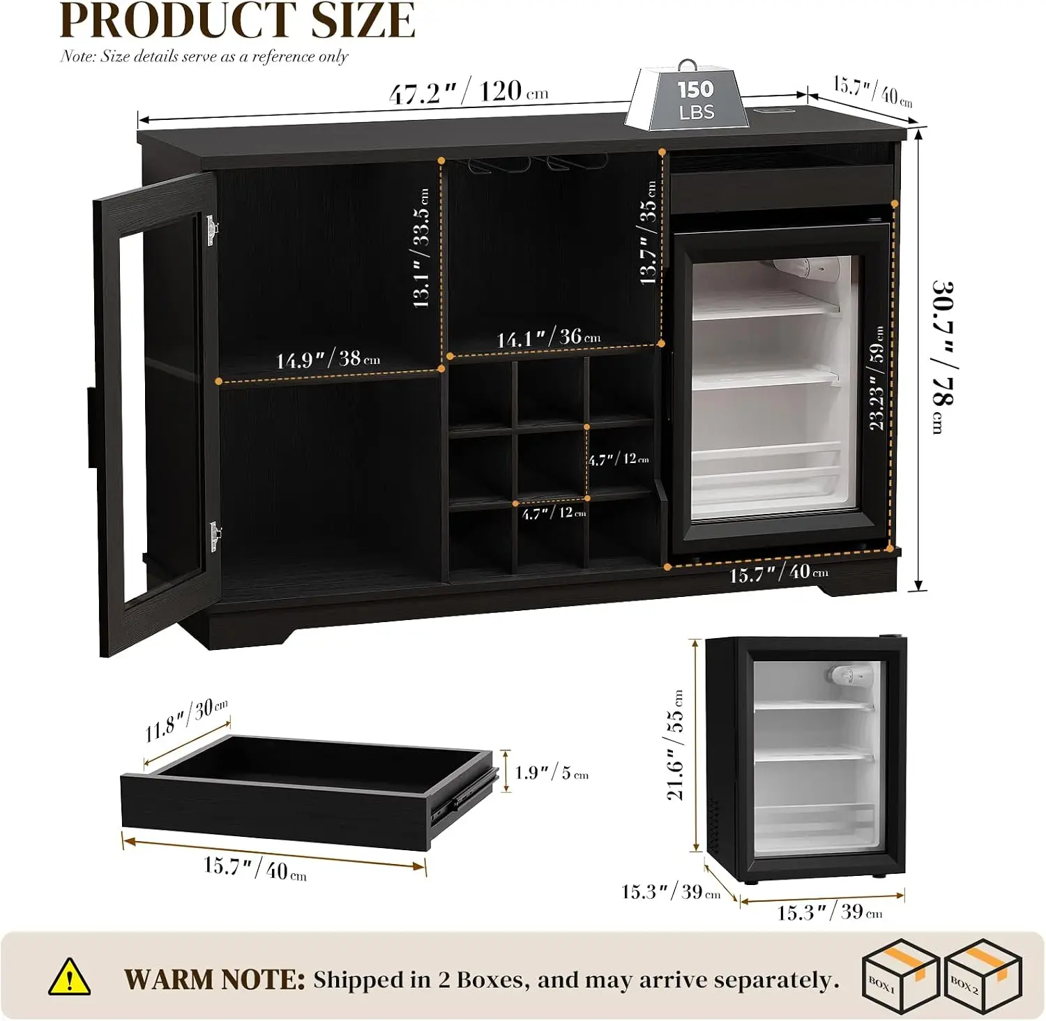 Large Coffee Bar Cabinet with Fridge (Fridge Included)