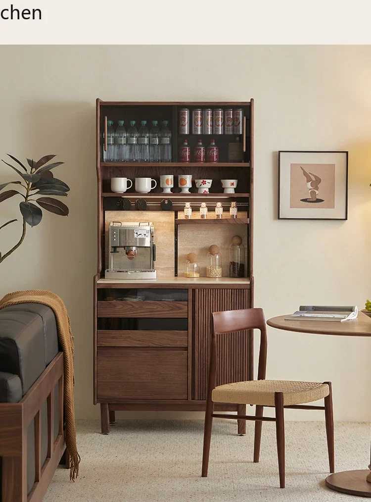solid wood dining side black walnut locker against the wall integrated rock slab retro living room storage cabinet