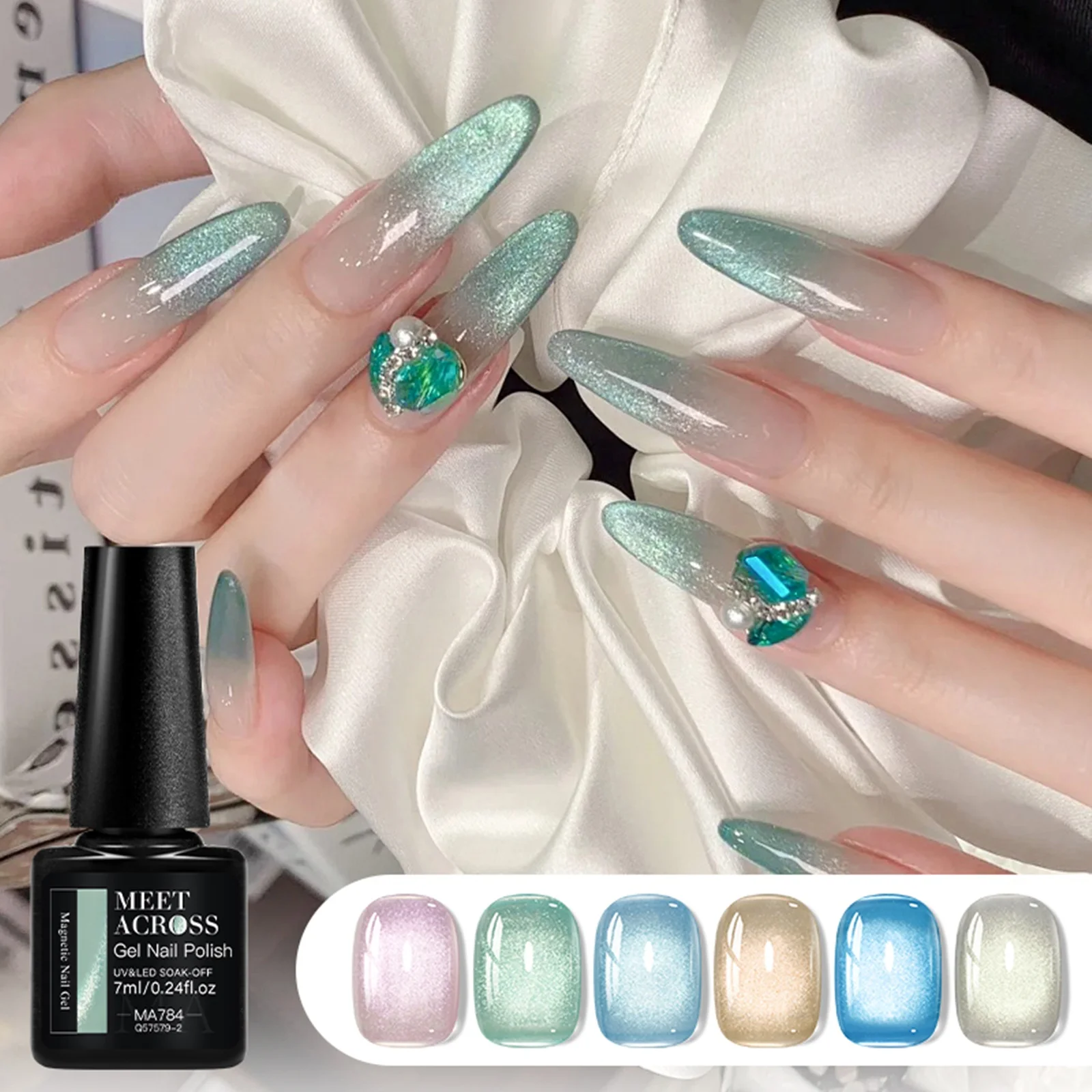 7個入り 猫柄 マグネットジェルネイルポリッシュセット 長持ち グリッター ソークオフ UV/LED対応 マニキュア DIYデザイン ネイル用品