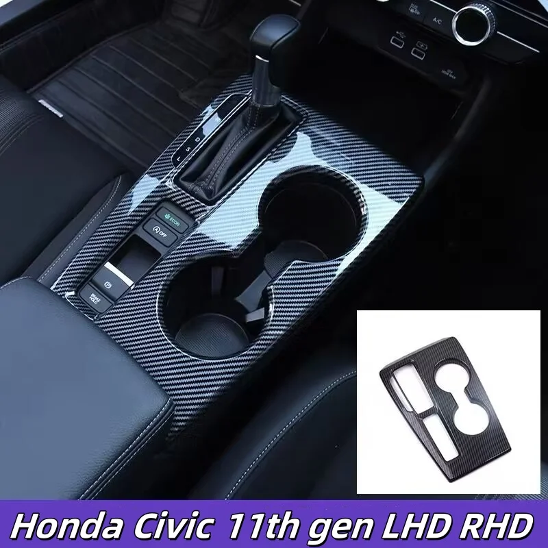 

For Honda Civic 11th gen LHD RHD 2022 2023 ABS Carbon/Red Silver Car Center control shift panel trim frame interior accessories