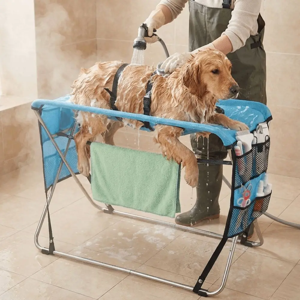 Folding Pet Grooming Hammock Quick Dry Mesh Multi Hole Dog Grooming Table Anti-Scratch Detachable Cat Washing Hammock