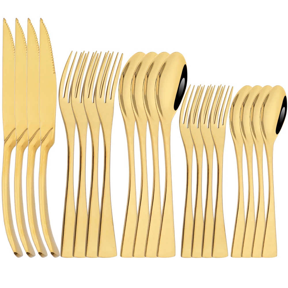 

Drmfiy 20Pcs Gold Dinnerware 304 High Quality Cutlery Set Stainless Steel Flatware Western Fork Spoons Kitchen Silverware Set