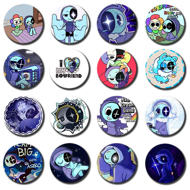 58mm D-Dandys Game World Pin Tinplate Round Brooch Cartoon Game Character Astro Nijigen Otaku Cosplay