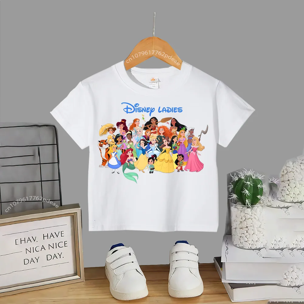 Disney Teen 100% Cotton T-shirt Kids Barbie Princess Print Casual Cotton T-shirt Men's and Women's Doll Comfortable short sleeve