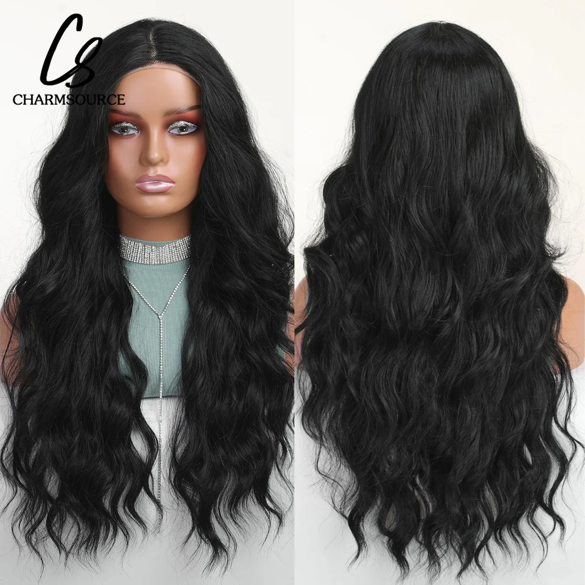 

Emmor Long Part Lace Wigs Black Wig Body Wave Daily Cosplay Hair Wigs for Women High Quality Synthetic Wig