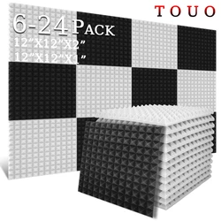 TOUO Acoustic Foam 6/12/24 Pcs Sound Insulation Pyramid Sound Absorbing Panel Home Studio Acoustic Treatment For Bedroom