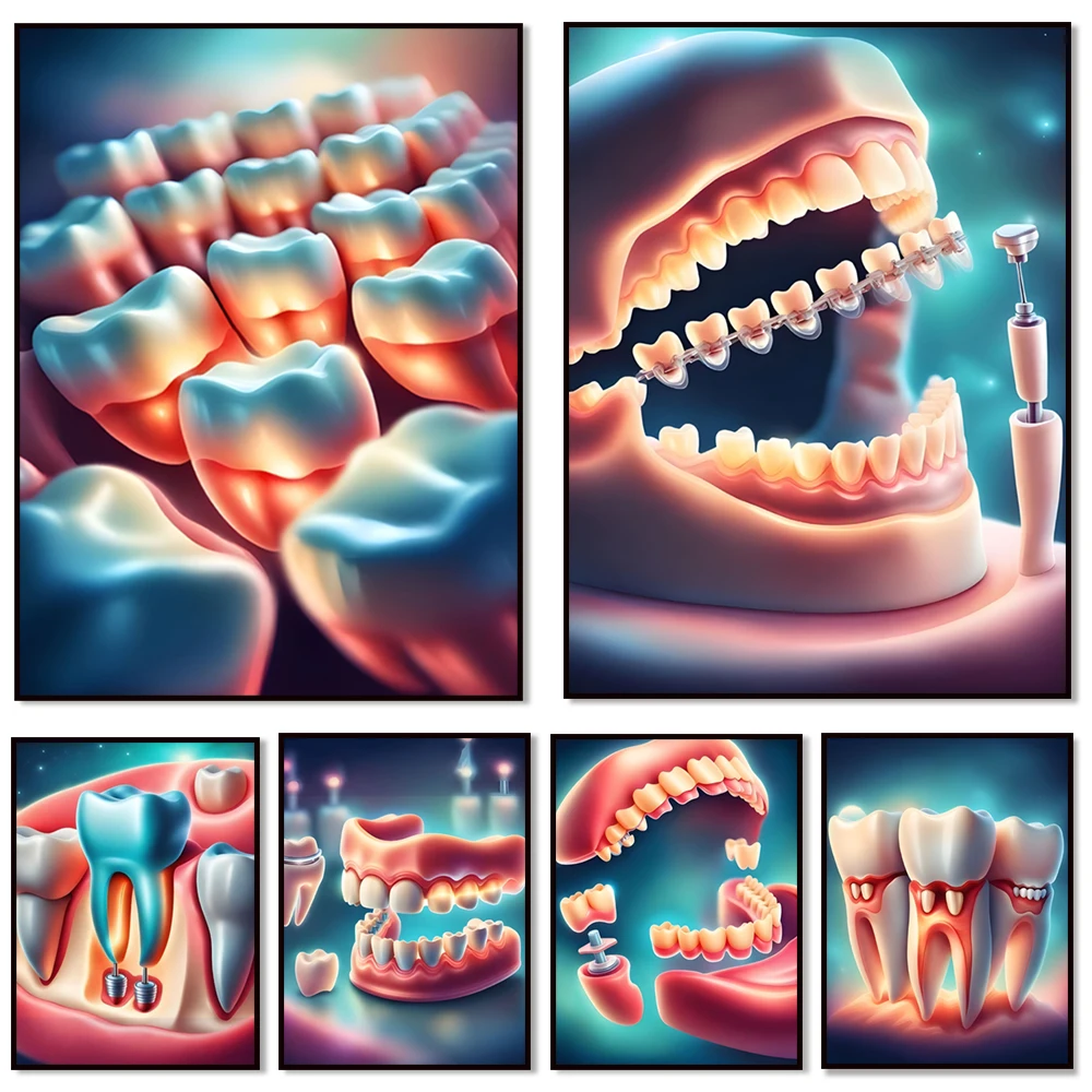 Artistic realism dental picture, dental canvas painting, dental film, dental clinic waiting room decoration, dentist poster