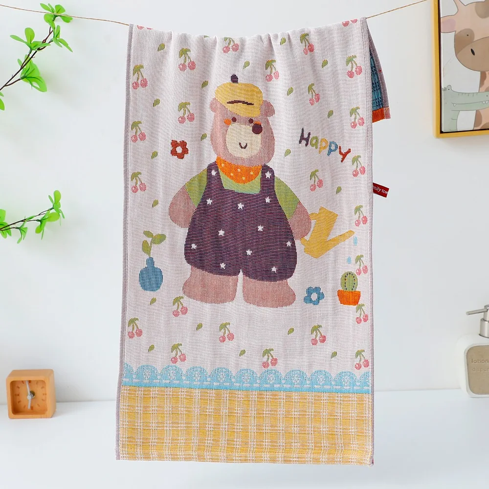 34*74cm Large Hand Towel Decorative Quick Dry Pure Cotton Dish Cloth 4 Layer Cotton Gauze Cartoon Tea Towel for Home Restaurant