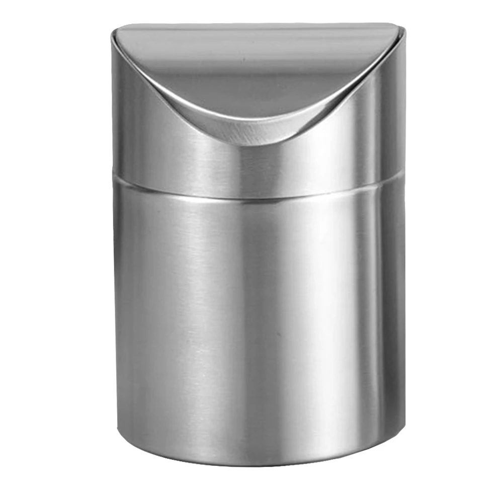 

Stainless Steel Trash Can Mini Ash Bin Car Small Rubbish Bins Portable Lid Design Bedroom Garbage Can Office Use