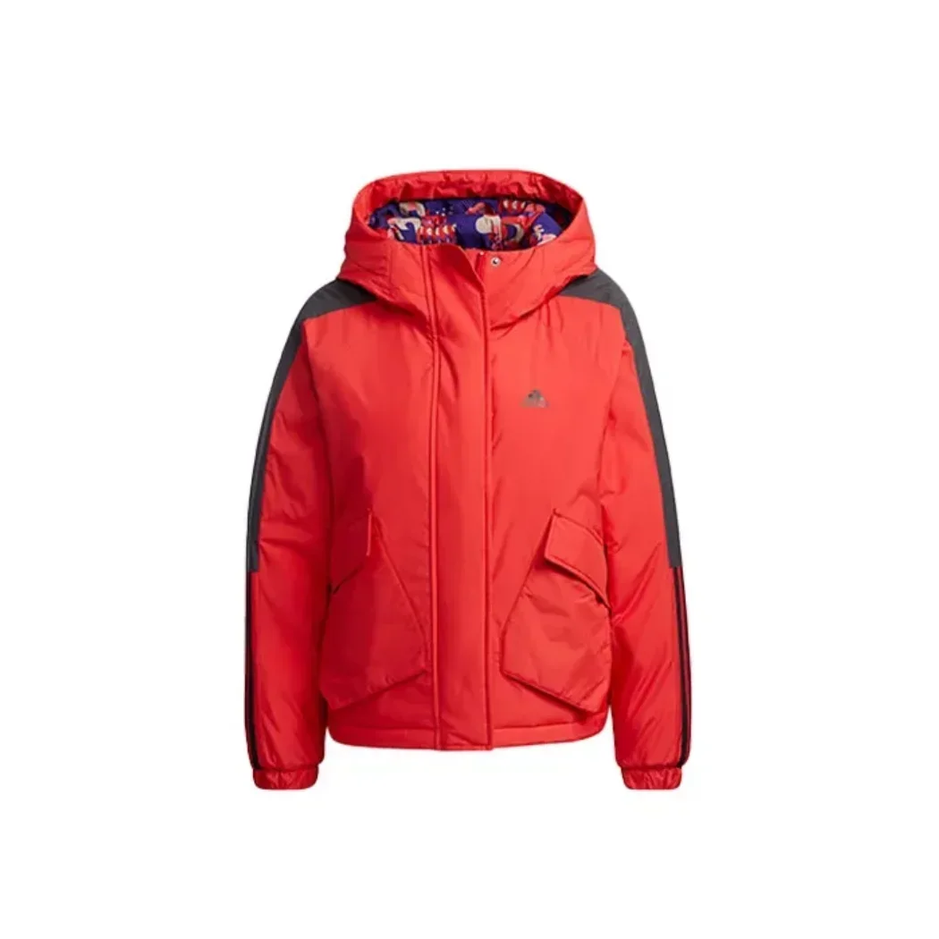 adidas CNY Series W X-bu Jkt Women's Casual Comfortable Fashion Sports Hooded Jacket Jacket Cotton Autumn Winter Scarlet