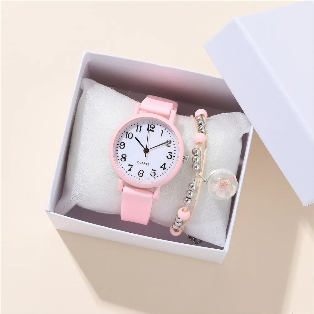 2pcs/set Minimalist Style Children's Wristwatch Casual Silicone Student Watch Clock