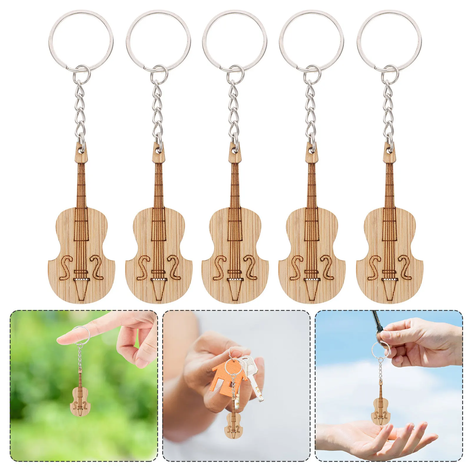 5Pcs Guitar Shaped Keychains Musical Instrument Key Rings Stylish Keychain Accessories for Women Car Keys Bag Decor Thank You